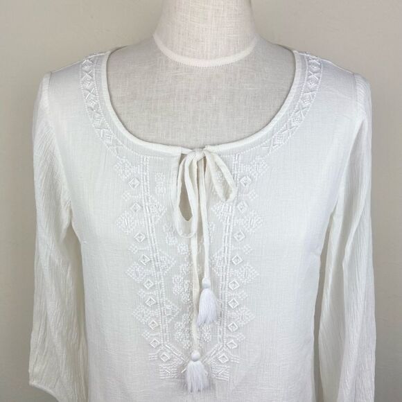 J. McLaughlin Embroidered Neck-Tie Boho Blouse - White - Picture 3 of 6